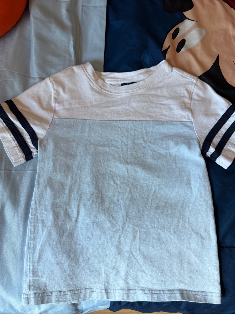 Janie and Jack White & Light Blue Short Sleeve Tee with Navy Stripes